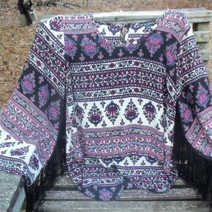 See You Monday Boho Hippie blouse fringe shirt med